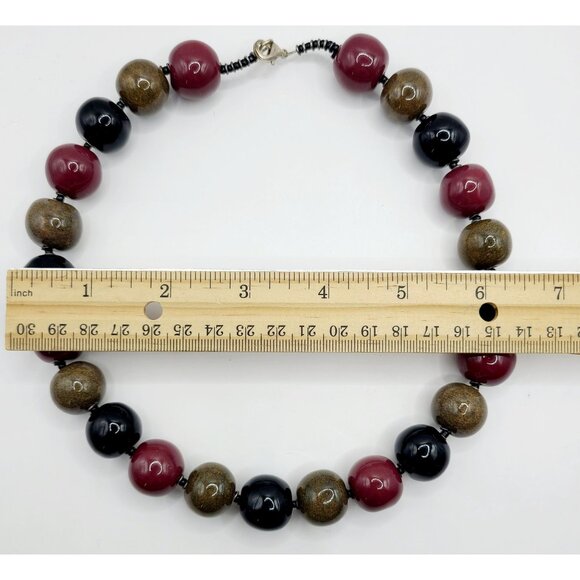 Handcrafted Resin Beaded Necklace MCM Glossy Spheres Metal Lobster Clasp - Picture 9 of 9